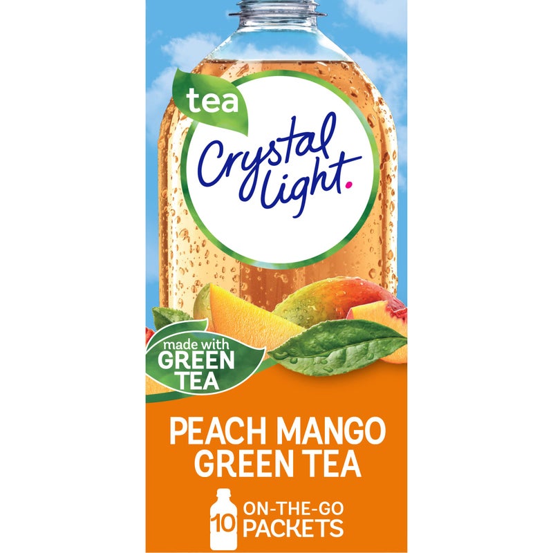 Crystal Light Peach Mango Green Tea Naturally Flavored Powdered Drink Mix, 10 ct On-the-Go-Packets - Image 1